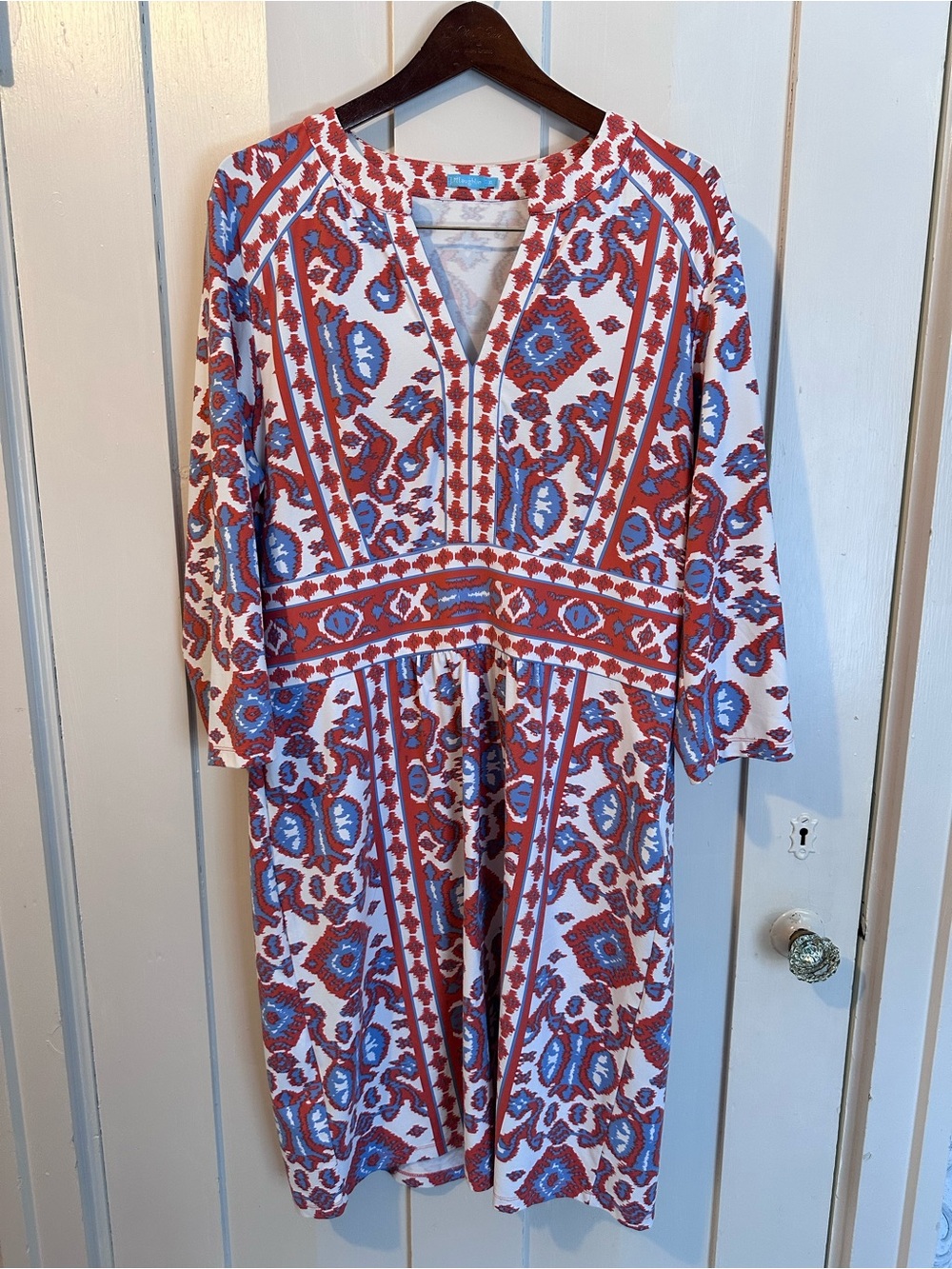 J. McLaughlin White, Red & Blue Long Sleeve Dress